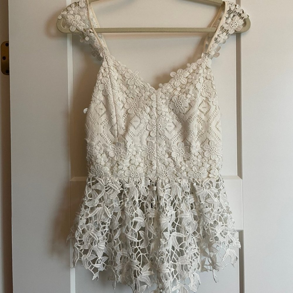 ARTELIER NICOLE MILLER Lace Peplum Top